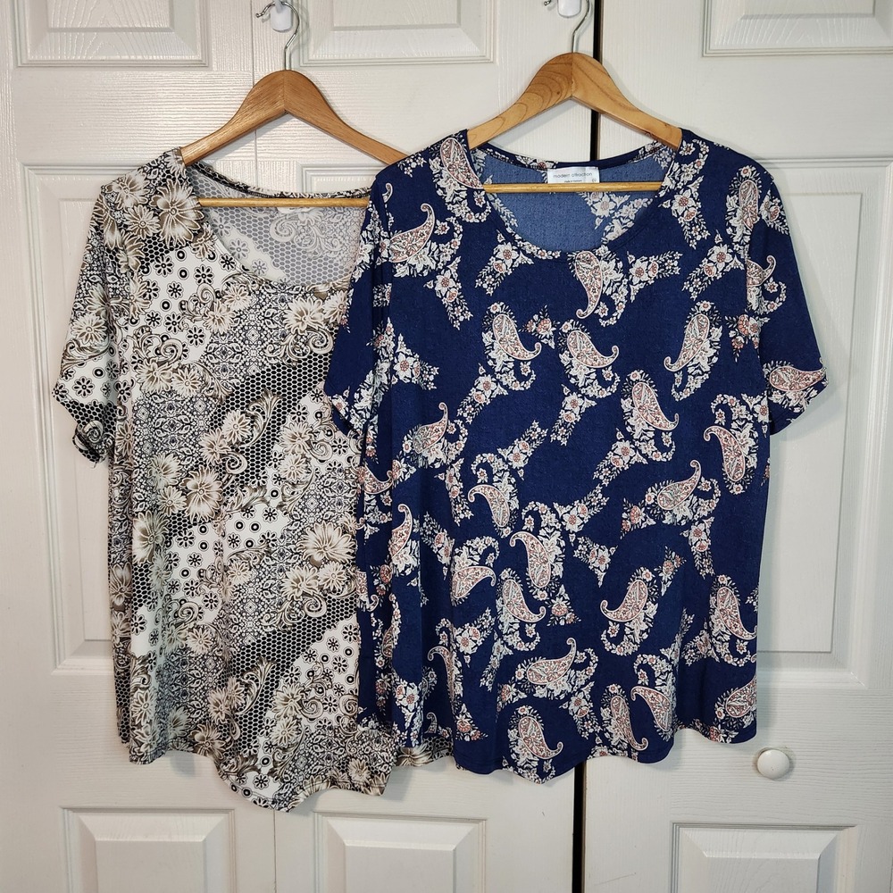 Modern Attraction Exclusive One 2XL Short Sleeve Paisley Floral Knit Top Lot 2